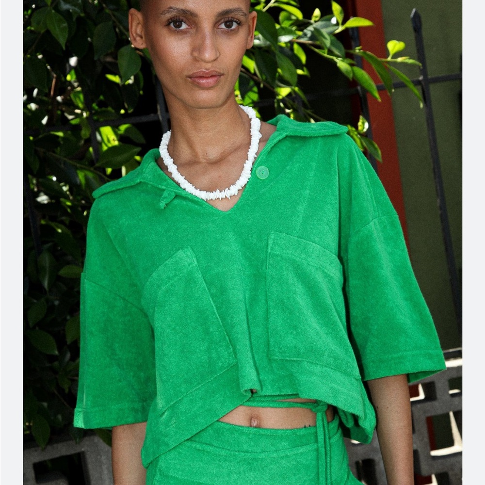 KK CO Green Terry Crop Top XL